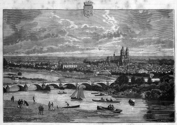 Widok na miasto Tours w Indre et Loire. Rycina z 1880 r. w prywatnej kolekcji „La republique illustree”.
