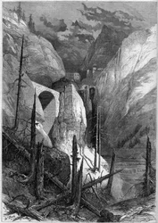 Widok skalny i fortu Finstermunz (1471). Tyrol, Szwajcaria