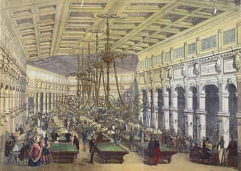 Widok wnętrza Grand Cafe Parisien, Paryż, rytowany przez Thibaulta, 1855