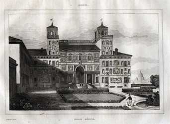 Villa Medici Rzym - Villa Medicis - Rycina z „” Malownicze Włochy”” – Historyczne i opisowe malarstwo Włoch” M. de Norvins, Ch. Nodier 1834-1836.