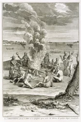 Wirginianie oddają cześć ogniu i radują się uwolnieni od znacznego niebezpieczeństwa, ilustracja z ceremonii i zwyczajów religijnych, ryty przez Bernarda Picarta (1673-1733) 1721