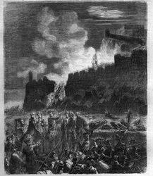 Wojna o sukcesję hiszpańską (1701-1714) między Francją a jej sojusznikiem – Hiszpanią oraz koalicją państw europejskich. Grawer w „Histoire des Papes-Rois-Queen and Empereurs a travers les Century” Maurice Lachatre