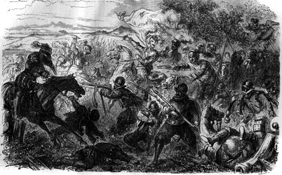 Wojna trzech Henryków (1585-1586): kierując się ideami Ligi i jej przywódcy Henryka Gwizjusza, Henryk III zawarł traktat w Nemours, podpisany 7 lipca