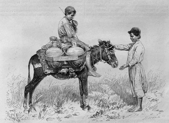 Woźnica z dzisiejszej Syrii. Podróżuje po Fenicji, Libanie i Judei. 1875-1880 Louis Charles Emile Lortet, 1884 (bw grawerowanie)