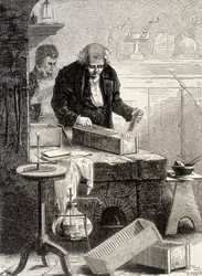 William Cruickshank zbudował stos koryt - w „Albumie nauki”; wybitni uczeni; Wielkie odkrycia”” 1896.