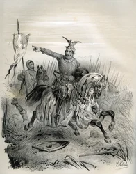 Wilhelm Zdobywca podczas szturmu i zdobycia Mantes w lipcu 1087 r., Ilustracja z „Francji w średniowieczu” (rycina)