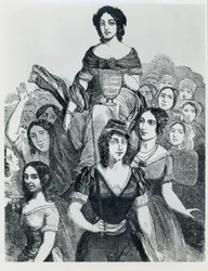 Kobiety niosące Jeanne Deroin (1805-94) w Triumph, z Les Femmes Celebres, tom I, Paryż, Mazenod, 1848