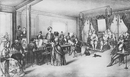 Kobiety z Algieru w paryskiej kawiarni, ok. 1860 (rycina)