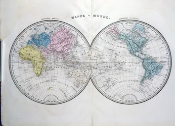 Mapa świata, ilustracja z Atlas Geographic Moderne autorstwa Prosper-Auguste Poulain de Bossay, c.1850
