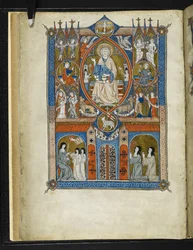 Yates Thompson MS 11 f.1v Idealny stan opactwa Sainte, z „La Sainte Abbaye” Pierre