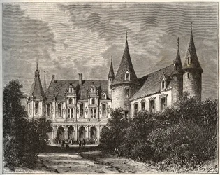 Chateau du Rocher w Mezangers w Mayenne - rycina w „La France illustrée: geografia, historia, administracja statystyczna” V.A. Malt-Browna. 1884