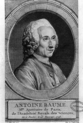 portret Antoine Baumé (1728-1804), francuskiego chemika i farmaceuty. Apoticaire de Paris. Grawerowanie z 1772 roku.
