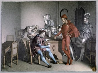 Faust, cud wina. po 1816 (kolorowa rycina)