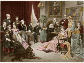 Richard Wagner i Liszt w Bayreuth z Cosimą i Zygfrydem - wg Fritza Georga Papperitza