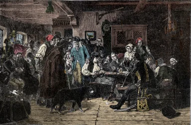 Wojna śląska: Werbunek do Armii Śląskiej - Wojny śląskie (1740-1763): Werbunek wojsk Fryderyka II Wielkiego zwanego Wielkim (1712-1786) - 1882 - Drzeworyt Hiddemanna, Friedricha (1829-1892)