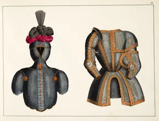 Zbroja, tablica z "Historii rozwoju i zwyczajów rycerskich", autorstwa dr Franza Kottenkampa, wydanej przez Carla Hoffmanna, 1842 r.