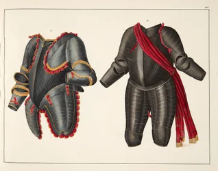 Zbroja, płyta z „Historii rozwoju i obyczajów rycerskich” dr. Franza Kottenkampa, wyd. Carl Hoffmann, 1842