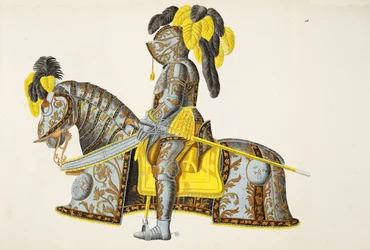 Pancerz noszony przez elektorat Christiana I, tabliczka z „Historii rozwoju i obyczajów rycerskich” dr. Franza Kottenkampa, opublikowana przez Carla Hoffmanna, 1842