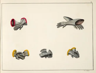 Rękawiczki, tabliczka z „Historii rozwoju i obyczajów rycerskich” dr. Franza Kottenkampa, wydanej przez Carla Hoffmanna, 1842