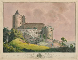 Bergfeste Stolpen, ok. 1800 (kolorowy grawerunek)