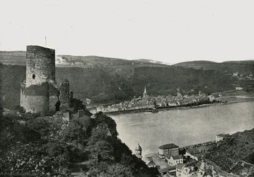 Katz z widokiem na Ren, St Goarshausen, Niemcy, 1895.