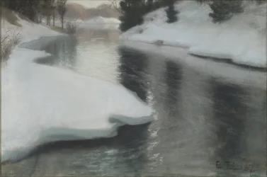 Wiosenna odwilż, autorstwa Thaulova, Fritza (1847-1906). Pastel na płótnie
