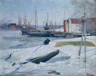 Zima w porcie, fiord Oslo