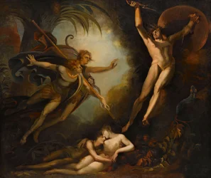 Początek szatana, dotknięty włócznią Ithuriela, 1779.