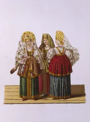 Kostiumy kobiet i panien z Tweru z serii Odzież państwa rosyjskiego, 1851