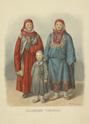Kazańskie kobiety tatarskie, ilustracja z cyklu Odzież państwa rosyjskiego, 1869