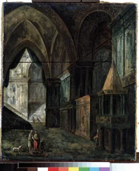W katedrze (W katedrze). Obraz Fiodora Jakowlewicza Aleksiejewa (1753-1824). Olej na płótnie, 35,5 x 30,5 cm