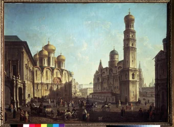 Plac Katedralny na Kremlu. Obraz Fiodora Jakowlewicza Aleksiejewa (1753-1824). Olej na płótnie, 81,5 x 112 cm. Rosyjski klasycyzm artystyczny. Państwowa Galeria Tretiakowska, Moskwa.