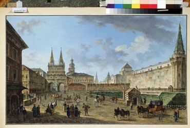 Moskwa, Widok na Bramę Zmartwychwstania na Placu Czerwonym. Obraz Fiodora Jakowlewicza Aleksiejewa (1753-1824). Akwarela i gwasz na papierze, 58,2 x 91,2 cm, ok. 1801 r. Sztuka rosyjska, klasycyzm. Muzeum