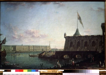 Widok z Twierdzy Piotra i Pawła oraz nabrzeża pałacowego w Petersburgu. Obraz Fiodora Jakowlewicza Aleksiejewa (1753-1824). Olej na płótnie, 71,5 x 109 cm