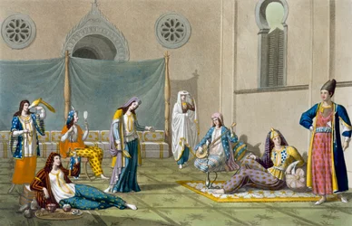 Harem perski, z „Le Costume Ancien et Moderne”, tom I, płyta 47, Jules Ferrario, wydana ok. 1820-30