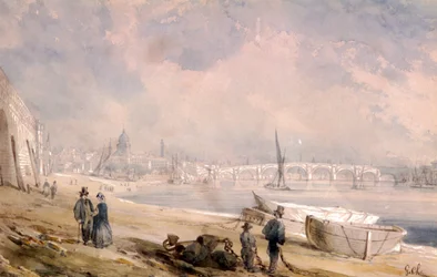 Tamiza podczas odpływu i Blackfriars Bridge, Londyn, 1847