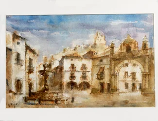 Scenografia do „Cyrulika sewilskiego” Gioachino Rossiniego (akwarela na papierze)