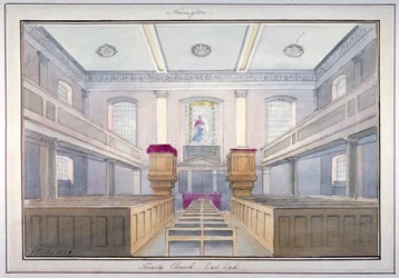Widok wnętrza wschodniego krańca kościoła Świętej Trójcy, Newington, Southwark, Londyn, 1826