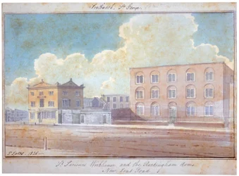 Przytułek Świętego Zbawiciela i Rockingham Arms Inn, New Kent Road, Southwark, Londyn, 1825