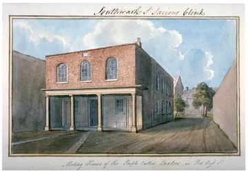 Widok Domu Spotkań Kwakrów na Redcross Street, Southwark, Londyn, 1825