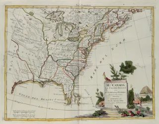 Kanada, kolonie angielskie z Luizjaną i Florydą, rycina G. Zulianiego zaczerpnięta z Tomu I najnowszego Atlasu wydanego w Wenecji w 1778 r. przez Antonio Zattę, Kolekcja prywatna
