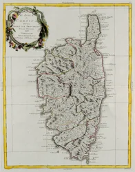 Wyspa Korsyka podzielona na prowincje, rycina G. Zulianiego zaczerpnięta z Księgi II „Najnowszego Atlasu” wydanego w Wenecji w 1782 r. przez Antonio Zattę, zbiory prywatne