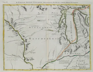 Ziemia Indian Outagamie, Mascoutin i Illinois oraz część Sześciu Narodów, rycina G. Zulianiego zaczerpnięta z tomu I „Najnowszego atlasu”, wydanego w Wenecji w 1778 roku przez Antonia Zattę, kolekcja prywatna