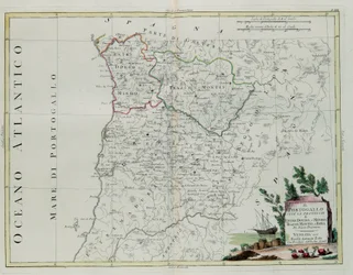Portugalia, czyli prowincje Entre Douro, Minho, Traz-os-Montes i Beir, rycina G. Zulianiego zaczerpnięta z Tomu I najnowszego Atlasu wydanego w Wenecji w 1776 r. przez Antonio Zattę, Private Coll