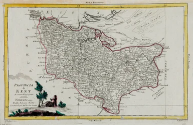 Prowincja Kent, rycina G. Zulianiego zaczerpnięta z Tomu I „Najnowszego Atlasu” wydanego w Wenecji w 1779 r. przez Antonio Zattę, kolekcja prywatna