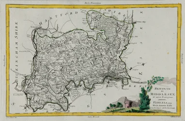 Prowincja Middlesex, rycina G. Zulianiego zaczerpnięta z Tomu I „Najnowszego Atlasu” opublikowanego w Wenecji w 1779 r. przez Antonio Zattę, kolekcja prywatna