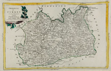 Prowincja Surrey, rycina G. Zulianiego zaczerpnięta z tomu I „Najnowszego Atlasu” wydanego w Wenecji w 1779 r. przez Antonio Zattę, kolekcja prywatna