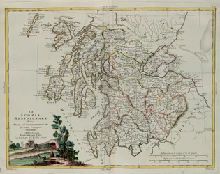 Południowa Szkocja podzielona na hrabstwa, rycina G. Zulianiego zaczerpnięta z tomu I „Najnowszego Atlasu” wydanego w Wenecji w 1779 r. przez Antonio Zattę, kolekcja prywatna