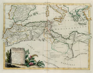 Wybrzeże Barbary lub Królestwa Maroka, Fezu, Algierii, Tunezji i Trypolisu wraz z sąsiednimi krajami, rycina G. Zulianiego zaczerpnięta z Tome IV „Najnowszego Atlasu” wydanego w Wenecji w 1784 r. przez Antonio Zattę, zbiory prywatne
