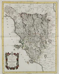 Wielkie Księstwo Toskanii podzielone na prowincje, rycina G. Zulianiego zaczerpnięta z tomu II „Najnowszego Atlasu” wydanego w Wenecji w 1783 r. przez Antonio Zattę, kolekcja prywatna